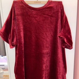 Oversized Velvet Midi T-shirt Dress | Burgundy